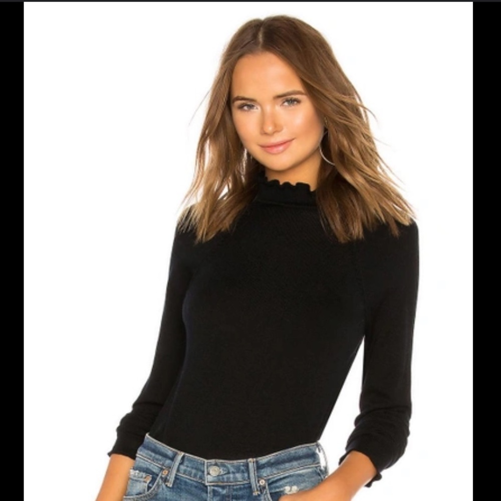 Women’s dark turquoise needle and thread ruffled neck sweater